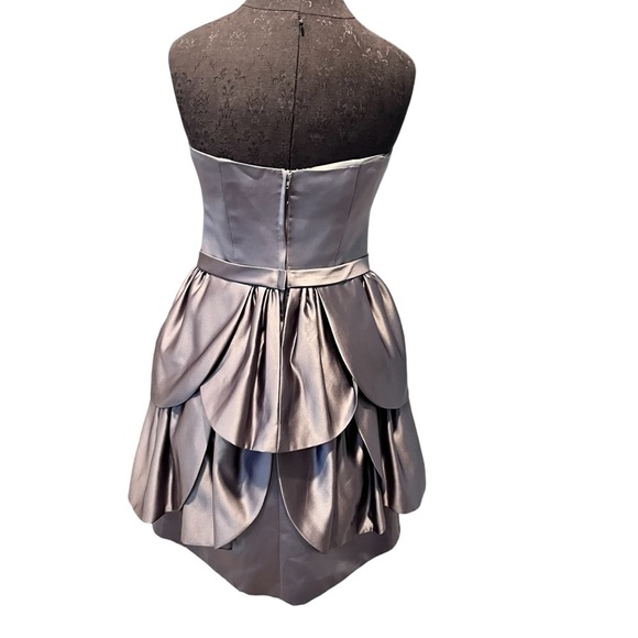 Bari Jay Silver Charmuese Petal Hem Strapless Short Bridesmaid Prom Cocktail M - Picture 5 of 11